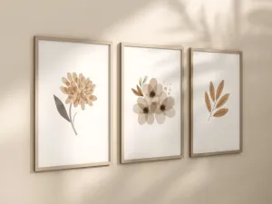 Boho Floral Set of 3 Nursery Art Prints, Floral Living Room Wall Art, Neutral Nursery Decor, Play Room, Living Room Decor Ideas,044