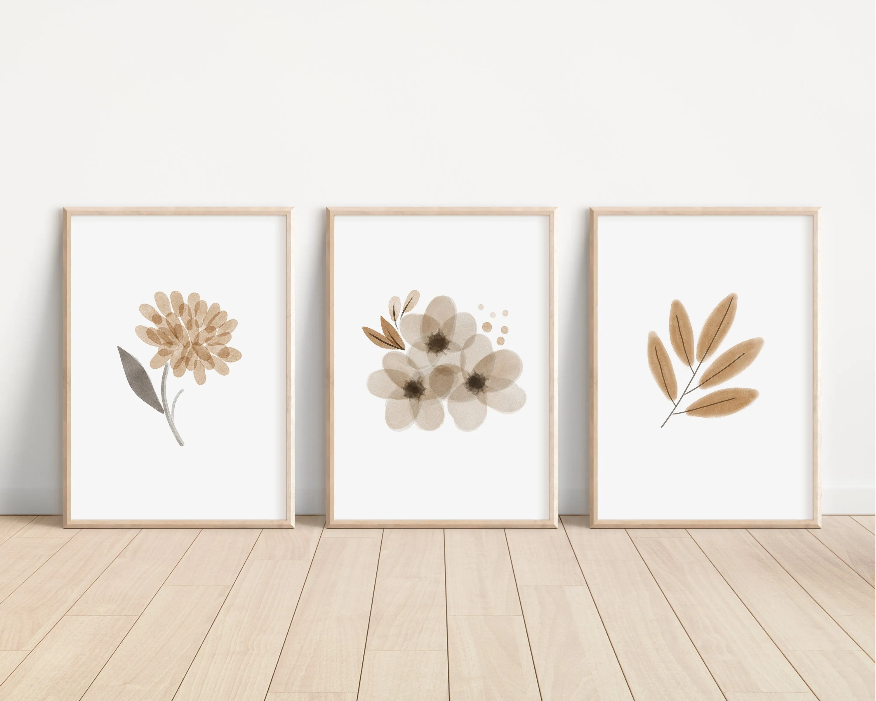 Boho Floral Set of 3 Nursery Art Prints, Floral Living Room Wall Art, Neutral Nursery Decor, Play Room, Living Room Decor Ideas,044