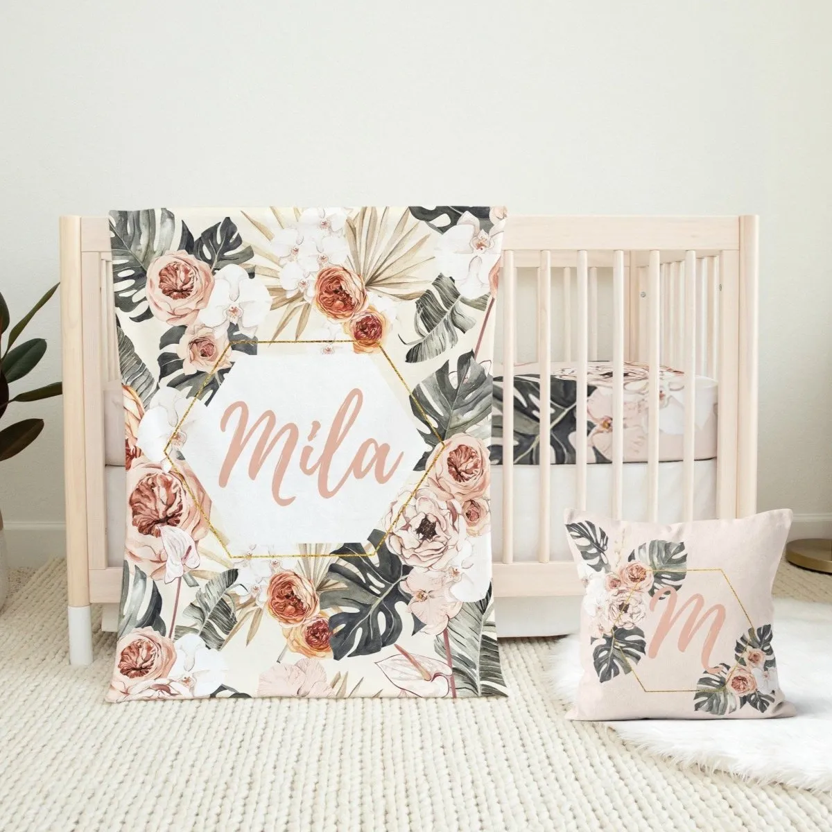 Boho Tropics Personalized  Nursery Pillow