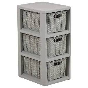 BranQ Rattan Rack with 3 Baskets Drawers with a Capacity of 7 Liters Storage Color Gray