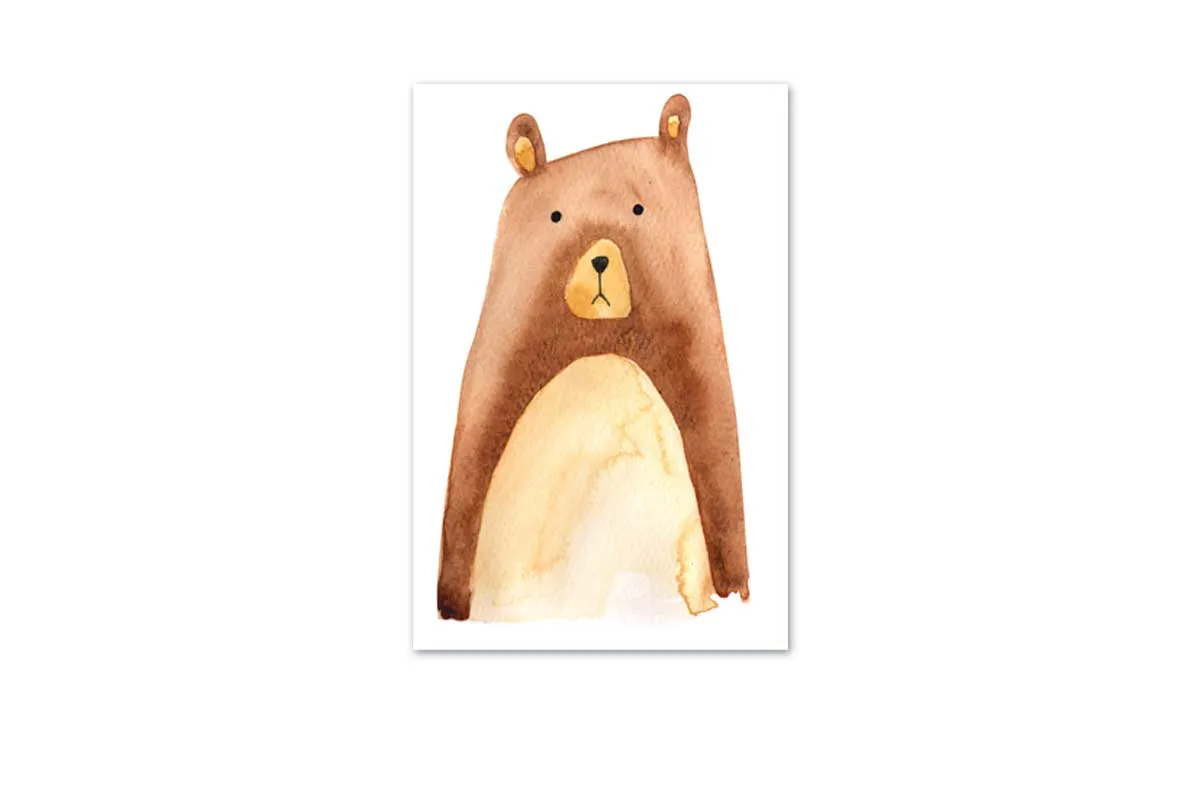 Brown Bear | Kids Woodland Print | Canvas Wall Art Print