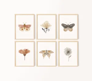 Butterfly Floral Set of 6 Nursery Art Prints, Garden Nursery Wall Art, Neutral Nursery Decor, Play Room, Girl Baby Room Ideas, 030