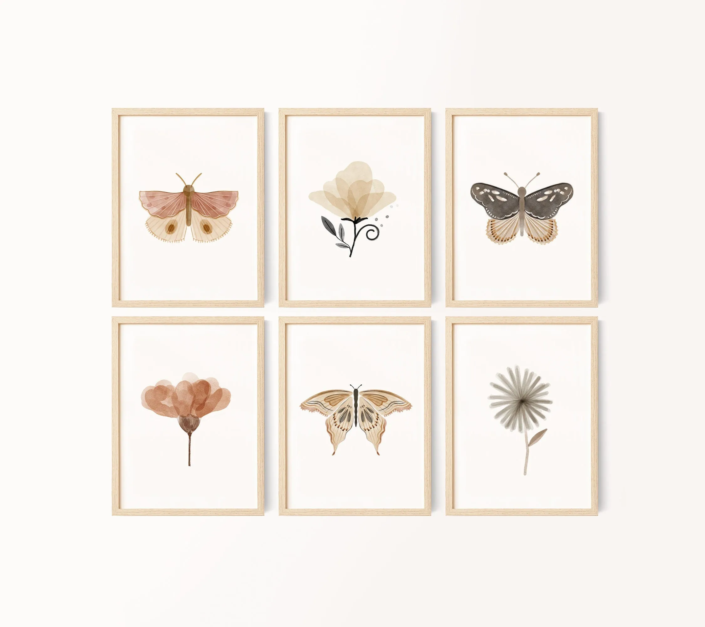 Butterfly Floral Set of 6 Nursery Art Prints, Garden Nursery Wall Art, Neutral Nursery Decor, Play Room, Girl Baby Room Ideas, 030