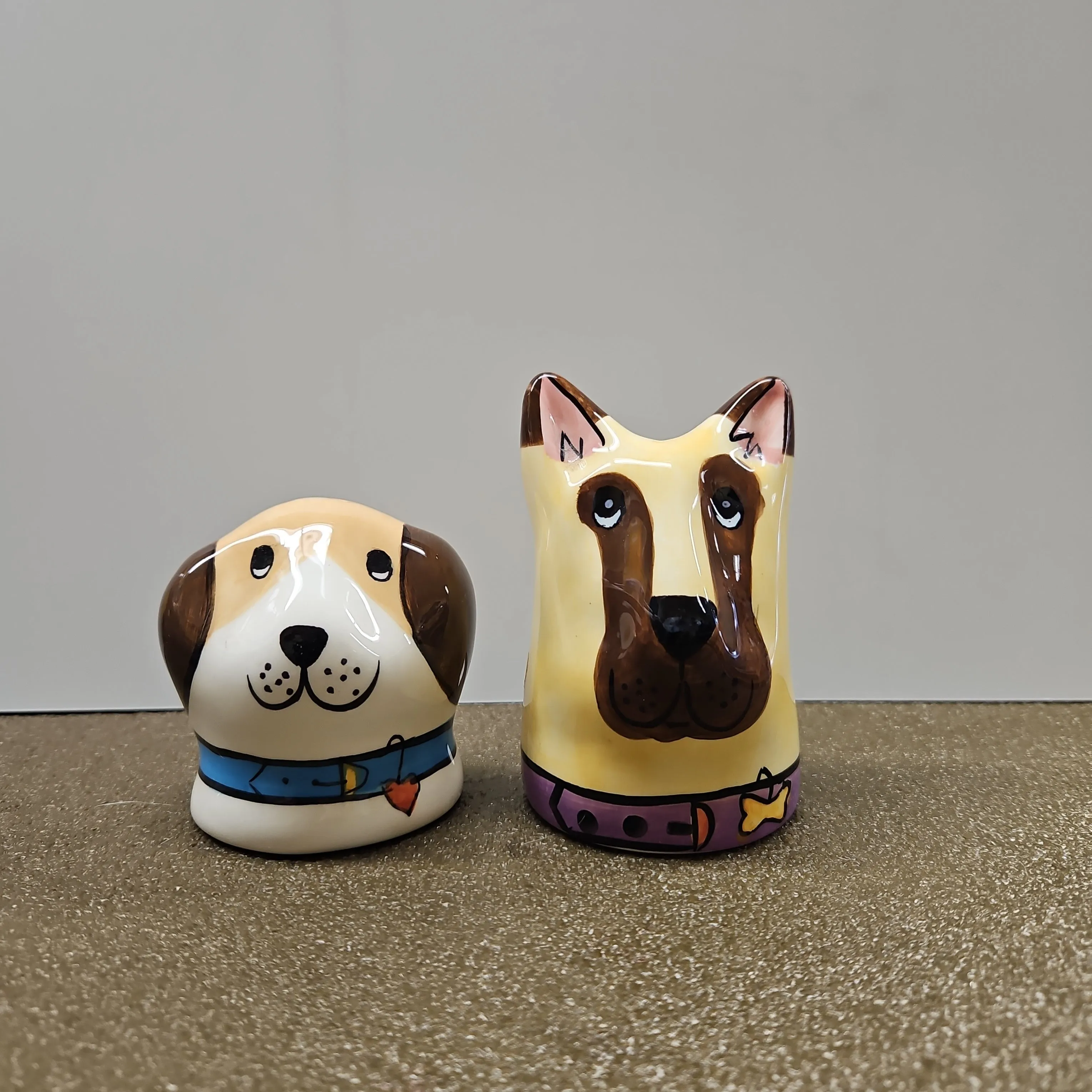 Candace Reiter Dogzilla Salt and Pepper Shaker Set, Whimsical Ceramic Dogs
