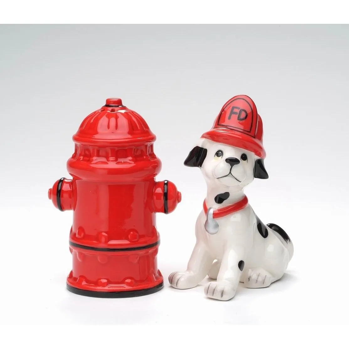 Ceramic Dalmation Dog and Fire Hydrant Salt and Pepper Shakers