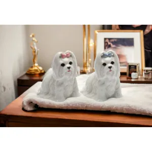 Ceramic Maltese Dog Salt and Pepper Shakers 2.6in Gift for Dog Lovers