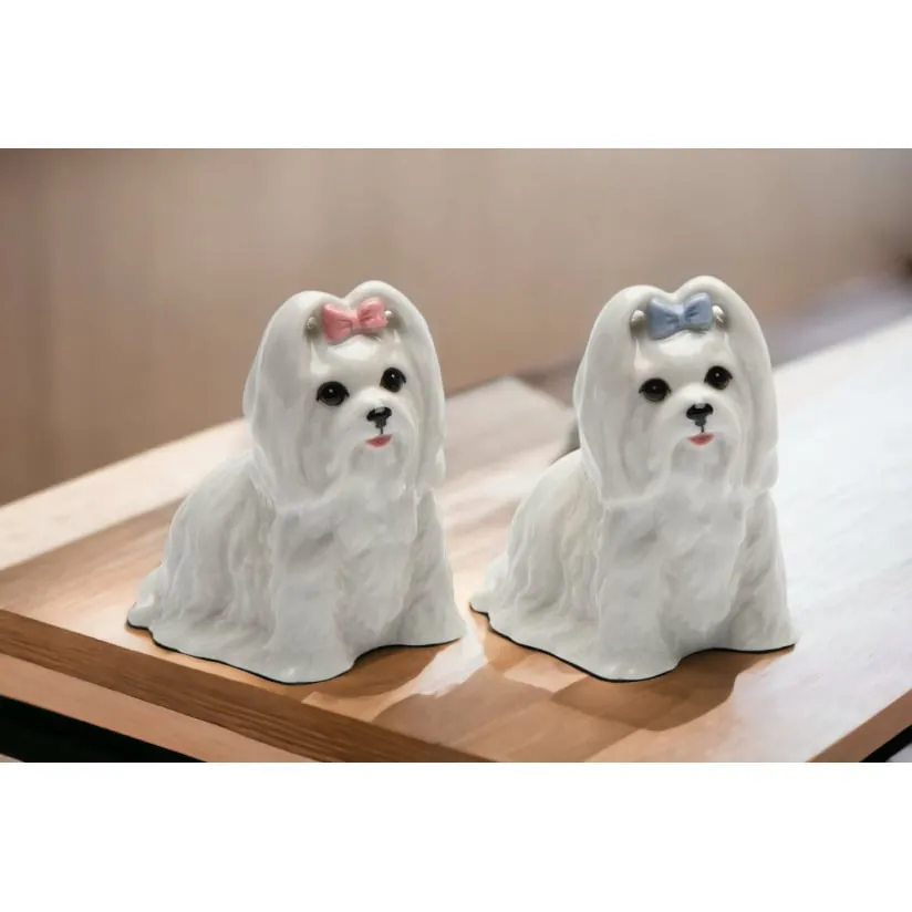 Ceramic Maltese Dog Salt and Pepper Shakers 2.6in Gift for Dog Lovers