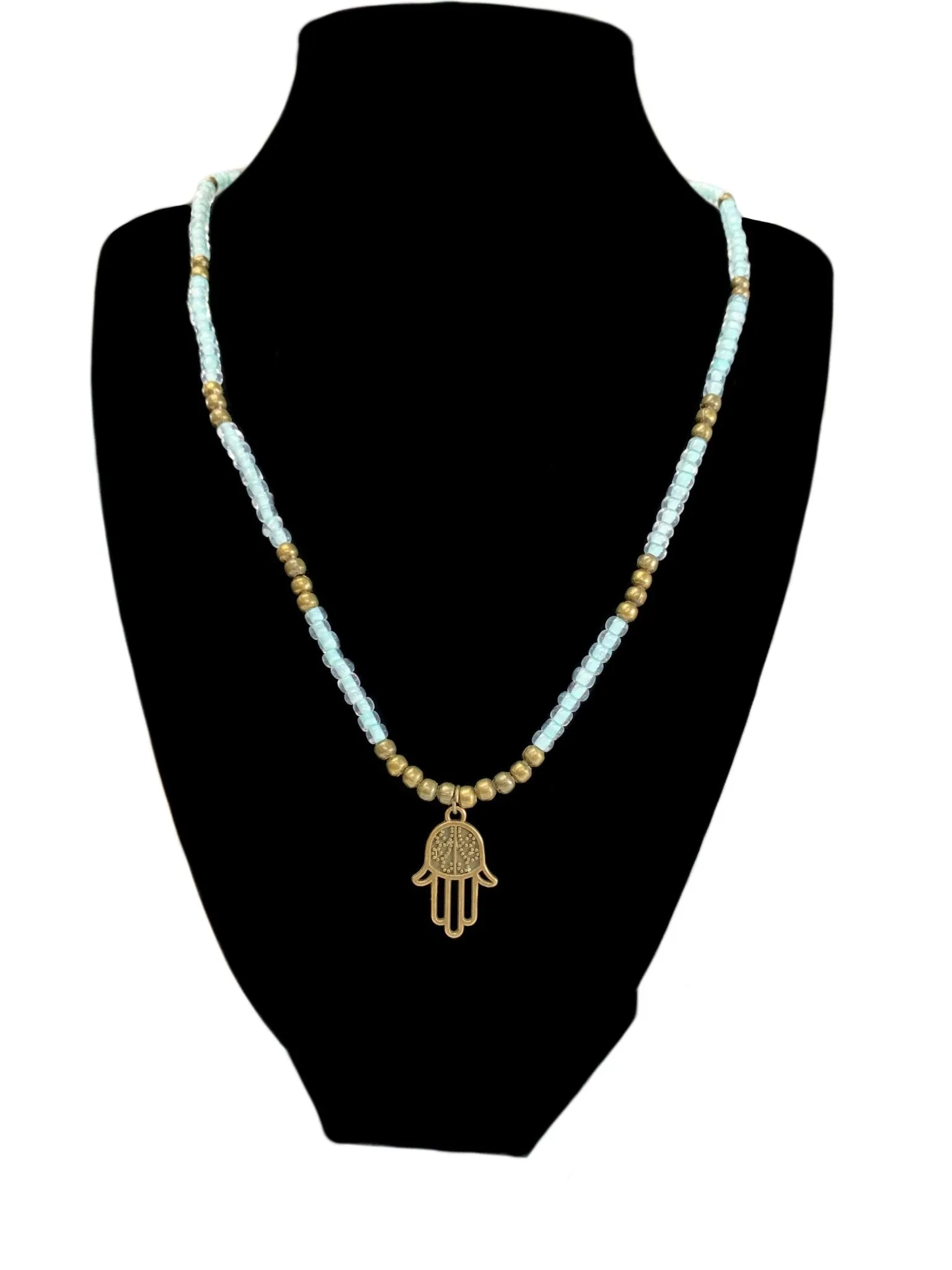 Dealla Handmade Beaded Necklace with Antique Bronze Hamsa