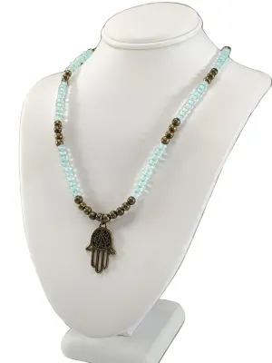 Dealla Handmade Beaded Necklace with Antique Bronze Hamsa