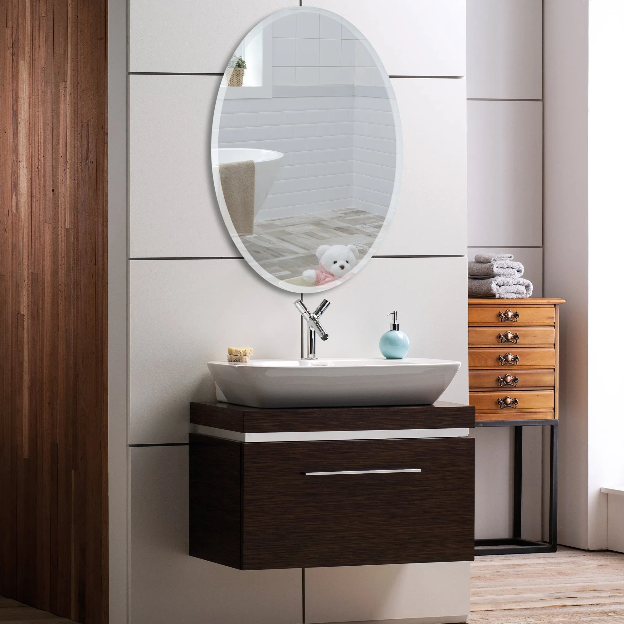 Diana Modern Oval Bathroom Wall Mirror 2 Sizes 50Hx40Wcm and 70Hx50Wcm