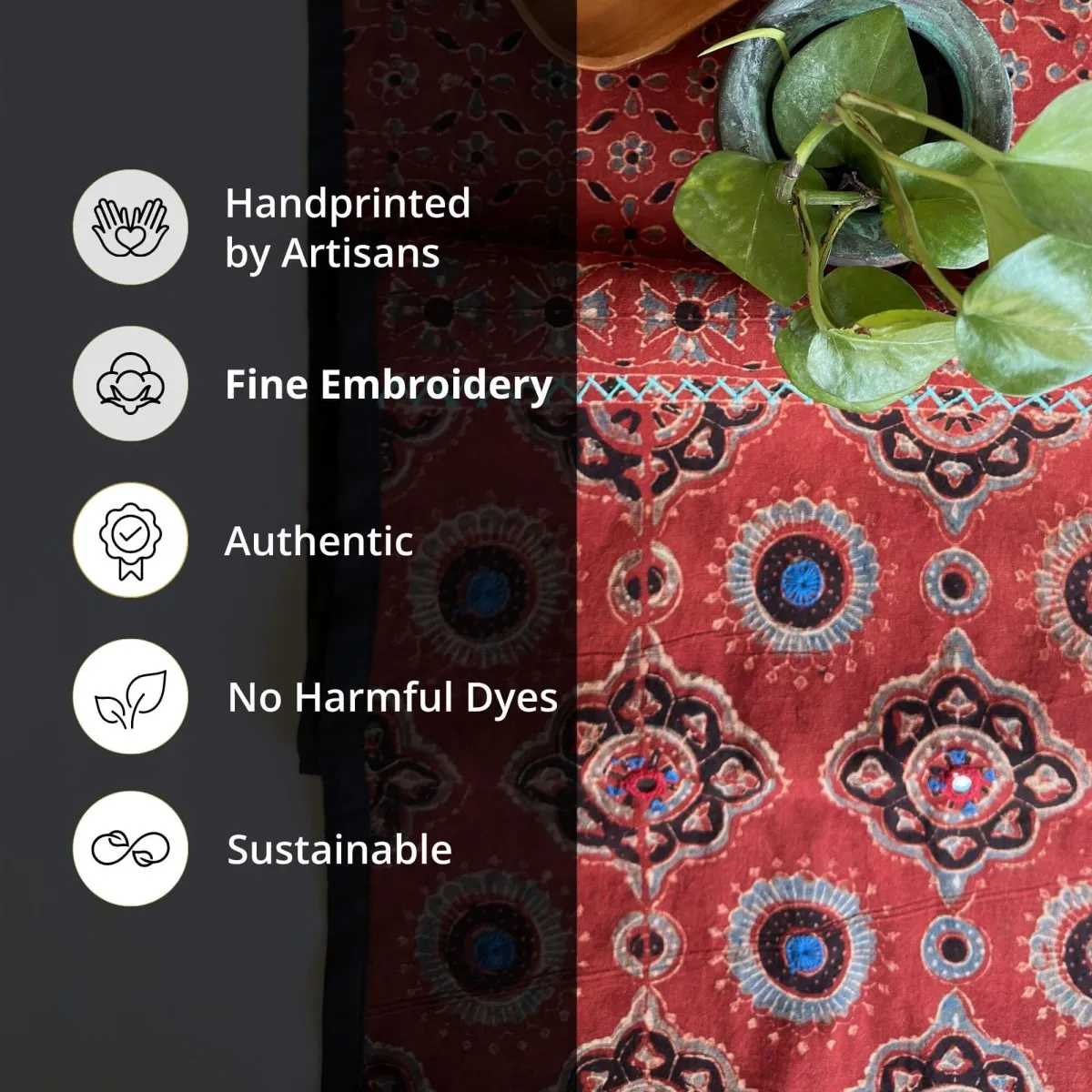 Dining Table Runner in Cotton with Block Print Red| Eco Friendly Tableware Sustainably Crafted from Pure Cotton | Handmade In India