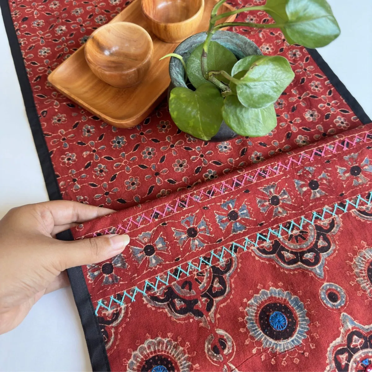 Dining Table Runner in Cotton with Block Print Red| Eco Friendly Tableware Sustainably Crafted from Pure Cotton | Handmade In India