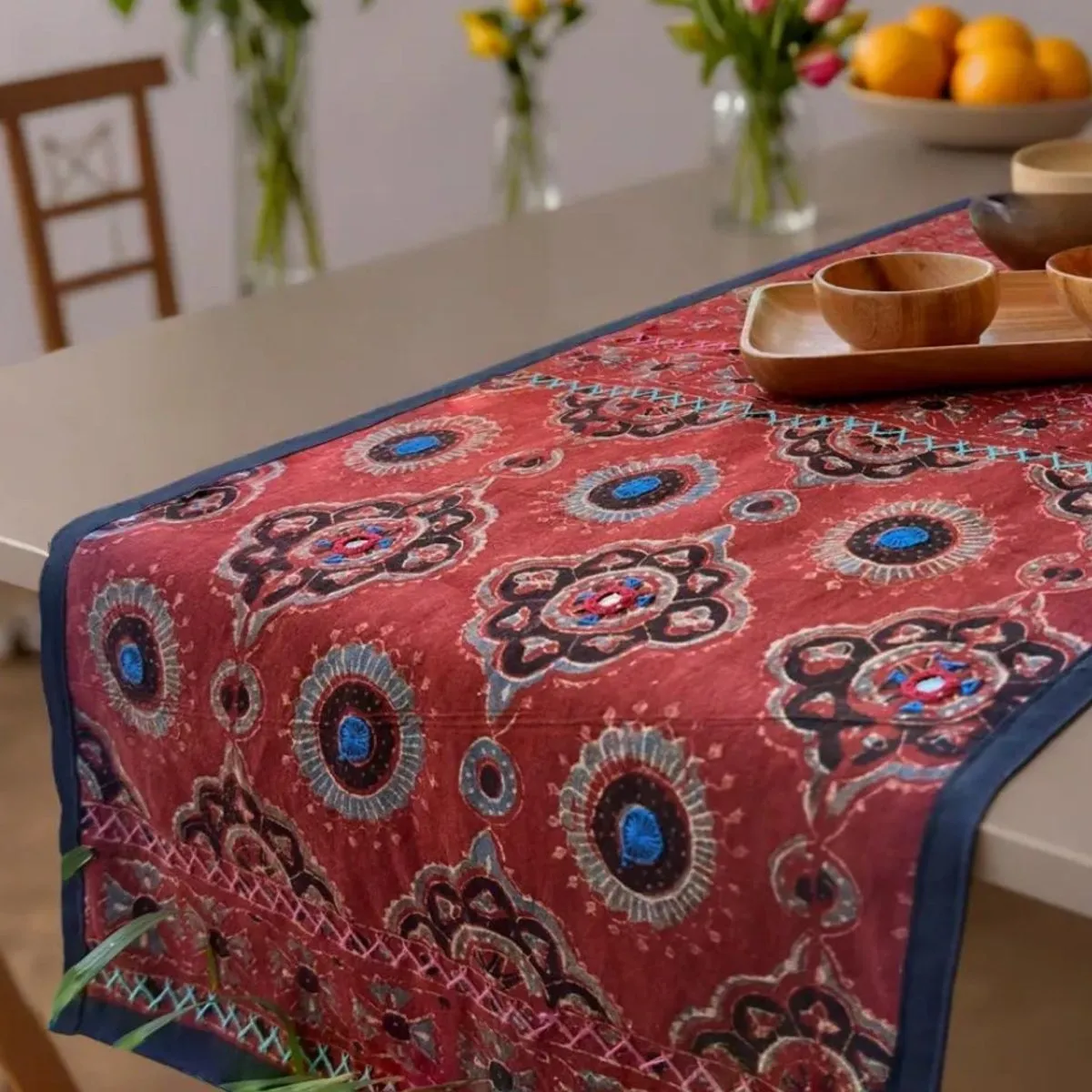 Dining Table Runner in Cotton with Block Print Red| Eco Friendly Tableware Sustainably Crafted from Pure Cotton | Handmade In India