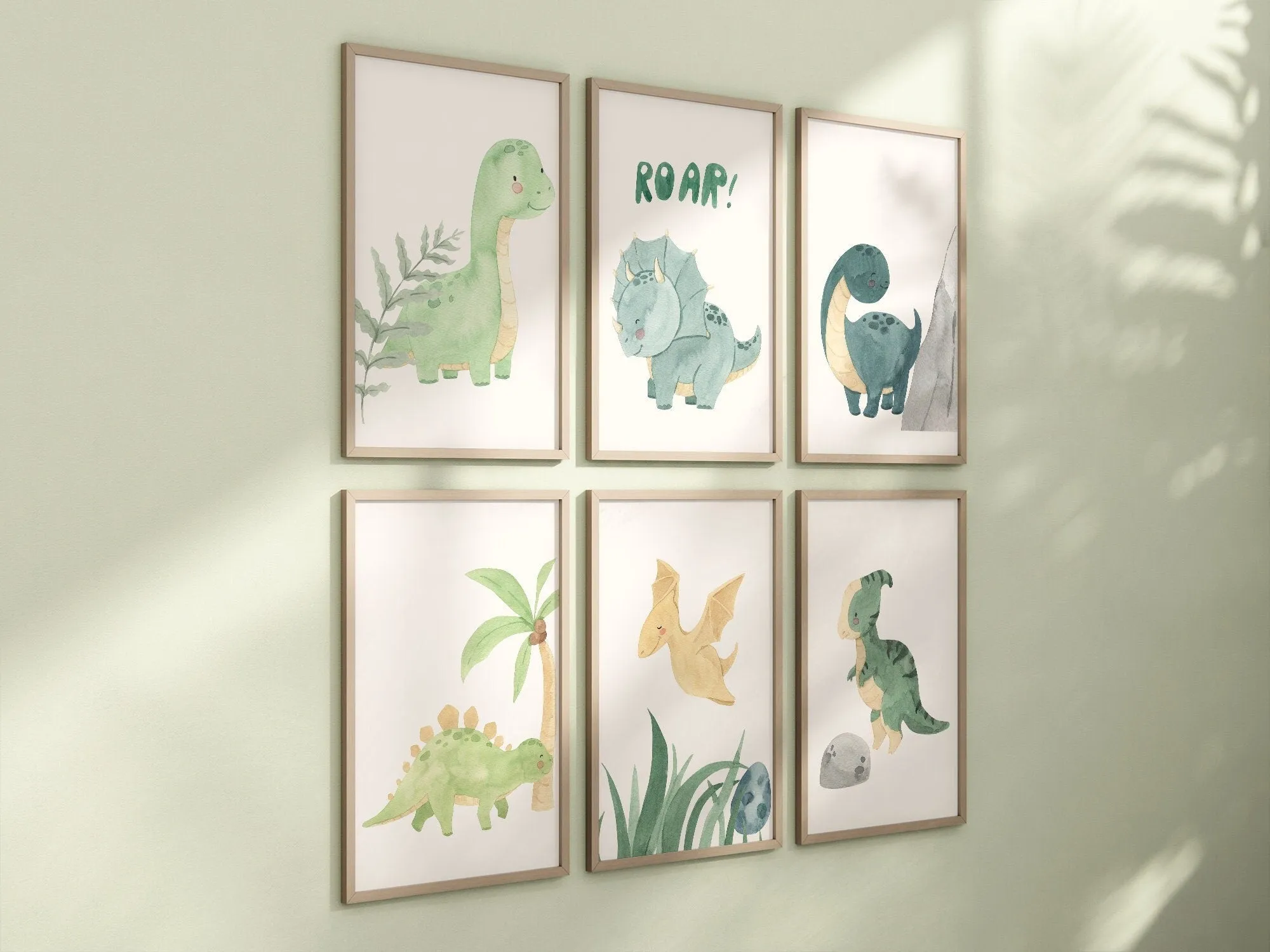 Dinosaur Set of 6 Nursery Art Prints, Boy Nursery Wall Art Blue Green, Dino Nursery Decor, Play Room, Boy Baby Ideas, Kids room, roar,087