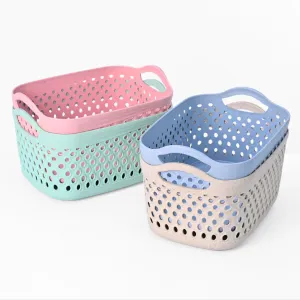 Eha Earth Friendly Multipurpose Basket for Storage Set of 4 | toy basket storage box for kids | Storage Baskets for Kitchen |3.8L Each | Made with Rice Husk and Bamboo Fibers | Multicolor