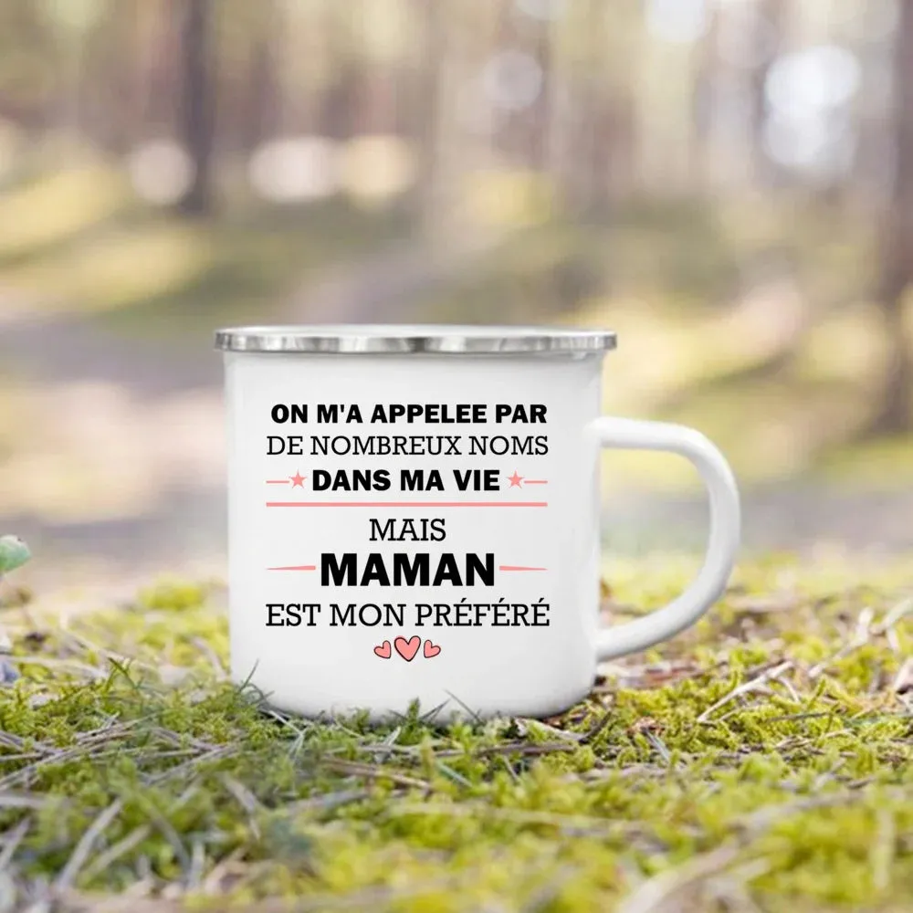 Enamel Mug Super Papy Mamie Print Coffee Cups For Milk, Drinks, Or Water That Make Great Gifts For Grandma And Grandpa