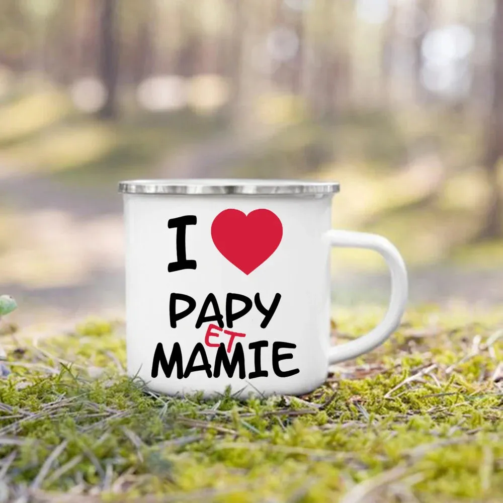 Enamel Mug Super Papy Mamie Print Coffee Cups For Milk, Drinks, Or Water That Make Great Gifts For Grandma And Grandpa