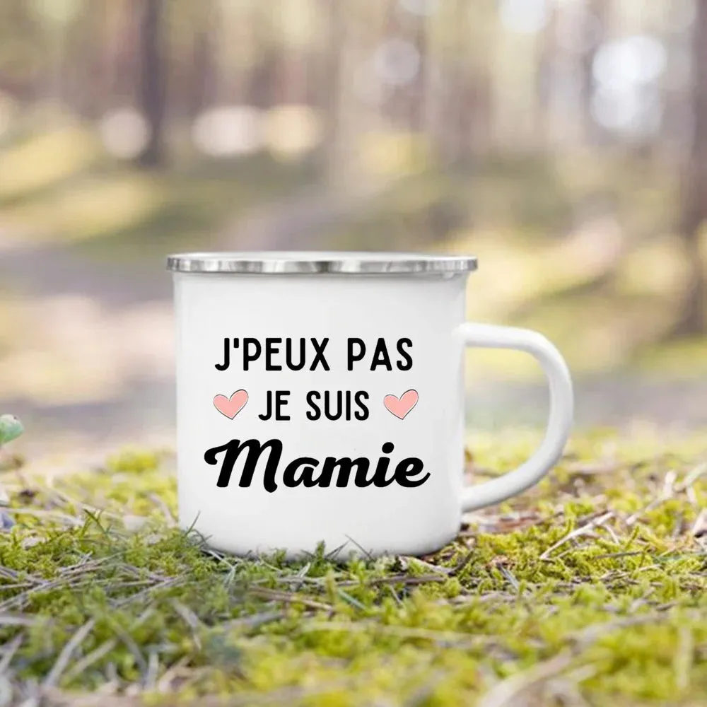 Enamel Mug Super Papy Mamie Print Coffee Cups For Milk, Drinks, Or Water That Make Great Gifts For Grandma And Grandpa