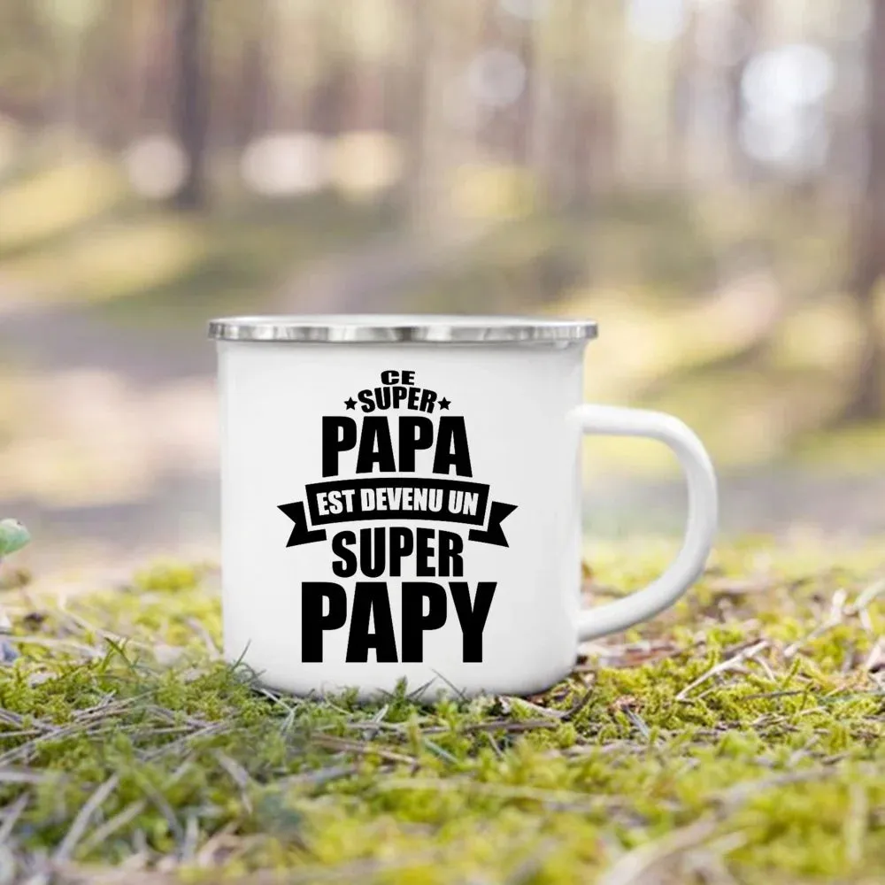 Enamel Mug Super Papy Mamie Print Coffee Cups For Milk, Drinks, Or Water That Make Great Gifts For Grandma And Grandpa