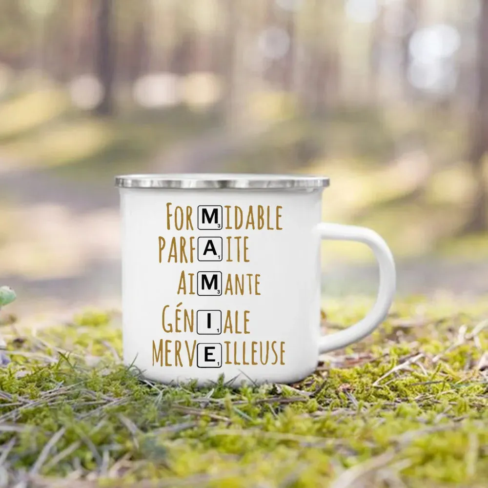 Enamel Mug Super Papy Mamie Print Coffee Cups For Milk, Drinks, Or Water That Make Great Gifts For Grandma And Grandpa