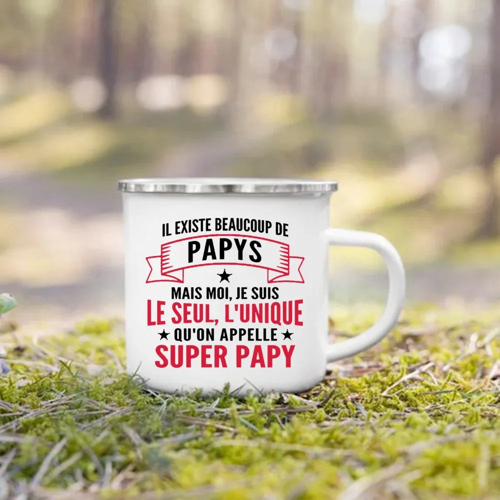 Enamel Mug Super Papy Mamie Print Coffee Cups For Milk, Drinks, Or Water That Make Great Gifts For Grandma And Grandpa