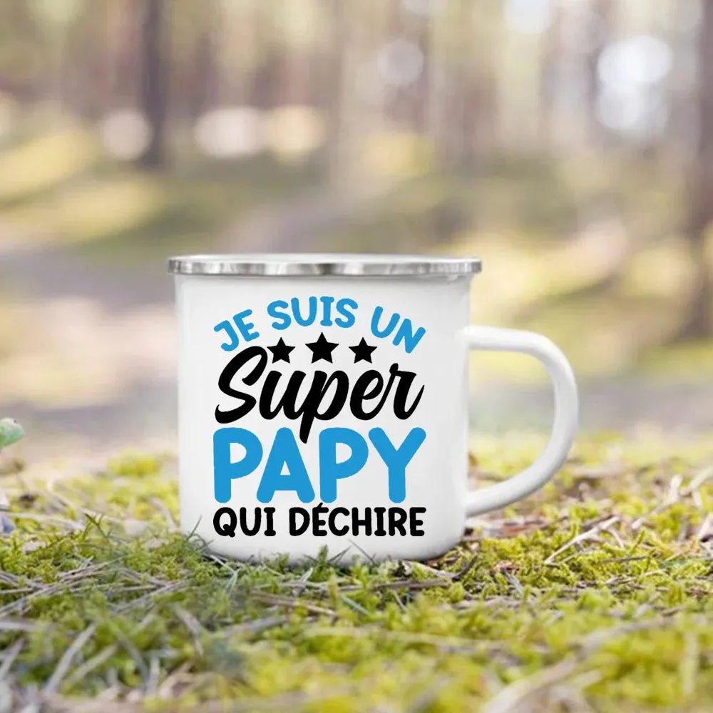 Enamel Mug Super Papy Mamie Print Coffee Cups For Milk, Drinks, Or Water That Make Great Gifts For Grandma And Grandpa