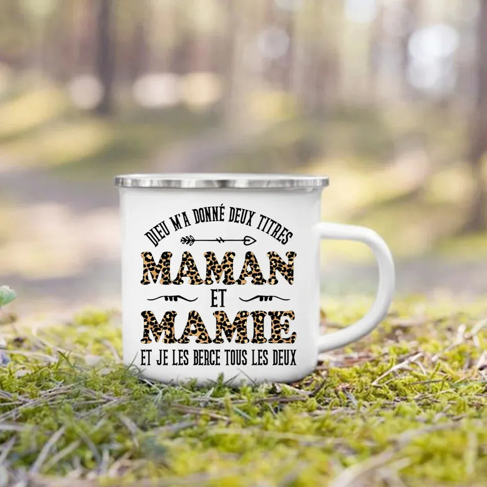 Enamel Mug Super Papy Mamie Print Coffee Cups For Milk, Drinks, Or Water That Make Great Gifts For Grandma And Grandpa