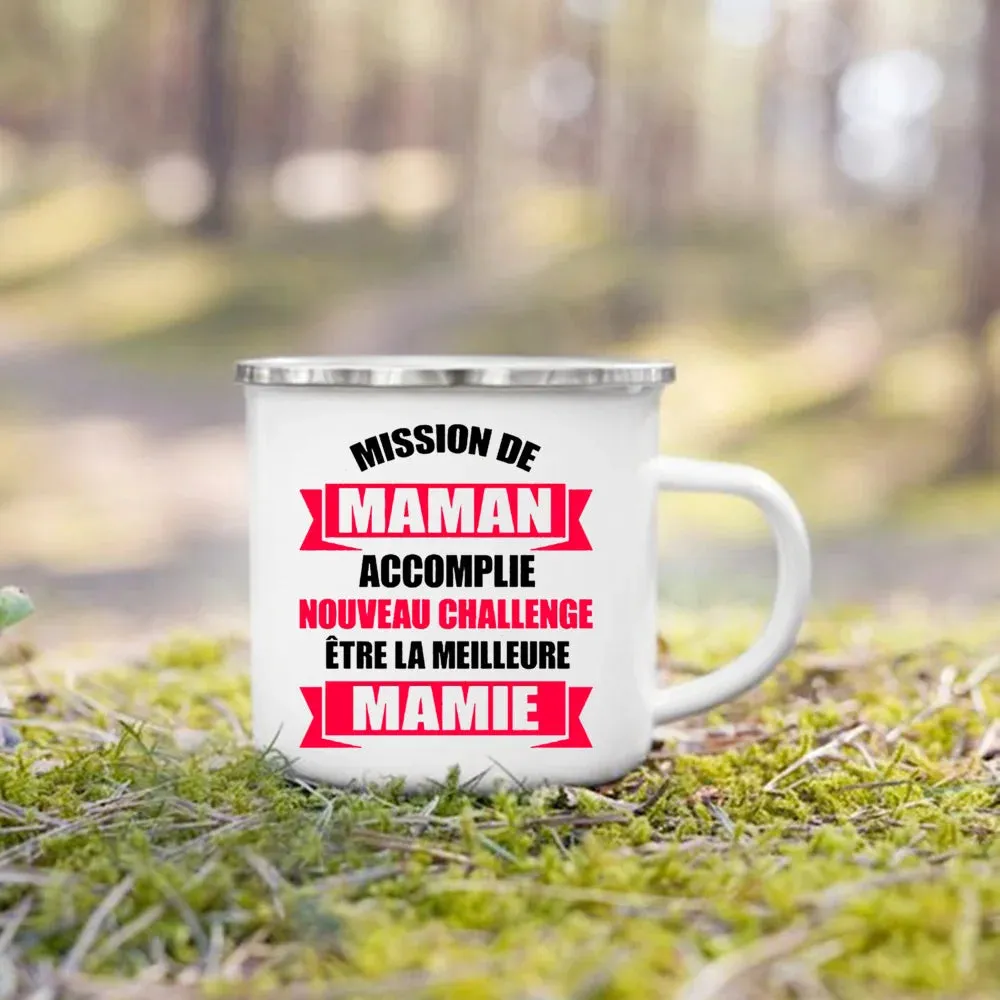 Enamel Mug Super Papy Mamie Print Coffee Cups For Milk, Drinks, Or Water That Make Great Gifts For Grandma And Grandpa