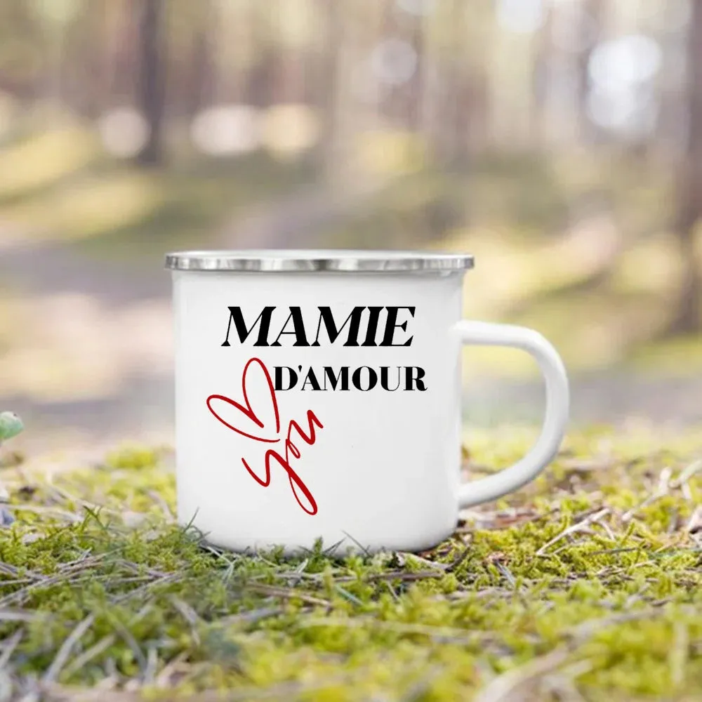 Enamel Mug Super Papy Mamie Print Coffee Cups For Milk, Drinks, Or Water That Make Great Gifts For Grandma And Grandpa