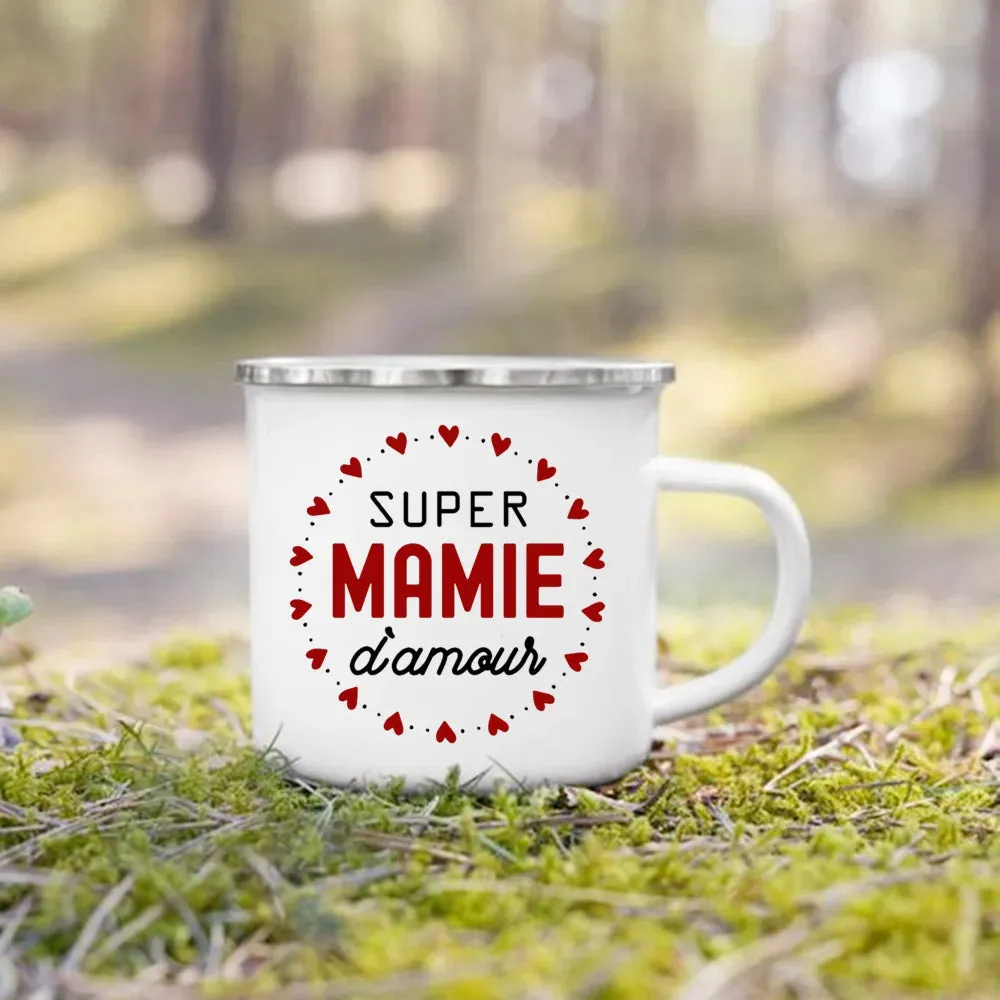 Enamel Mug Super Papy Mamie Print Coffee Cups For Milk, Drinks, Or Water That Make Great Gifts For Grandma And Grandpa