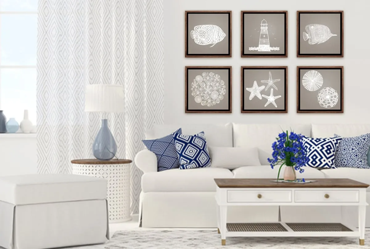 Fish 2 White on Beige | Canvas Wall Art Print
