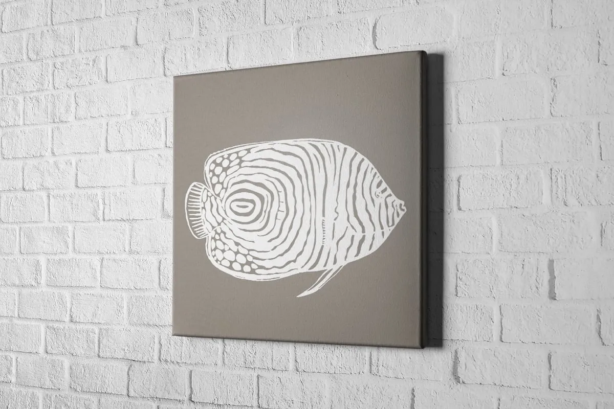 Fish 2 White on Beige | Canvas Wall Art Print