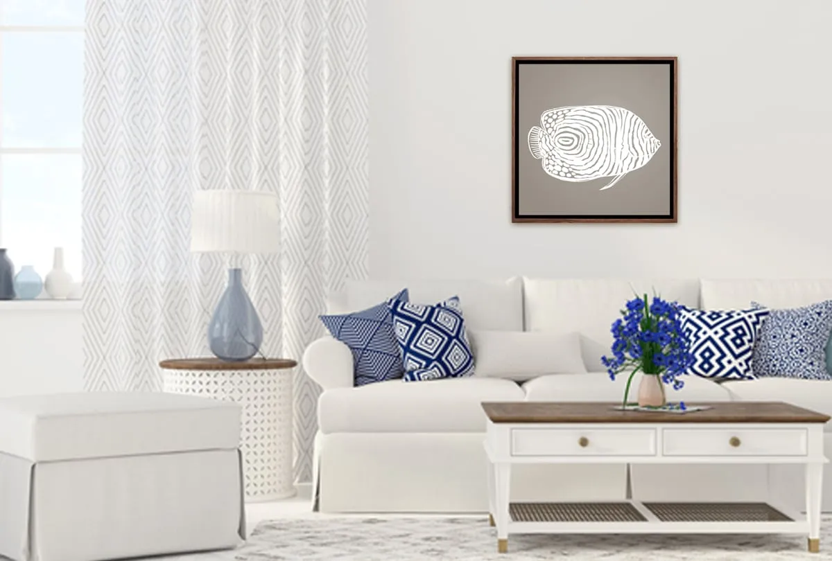 Fish 2 White on Beige | Canvas Wall Art Print