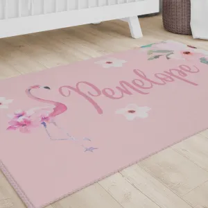 Flamingo Floral Personalized Nursery Rug