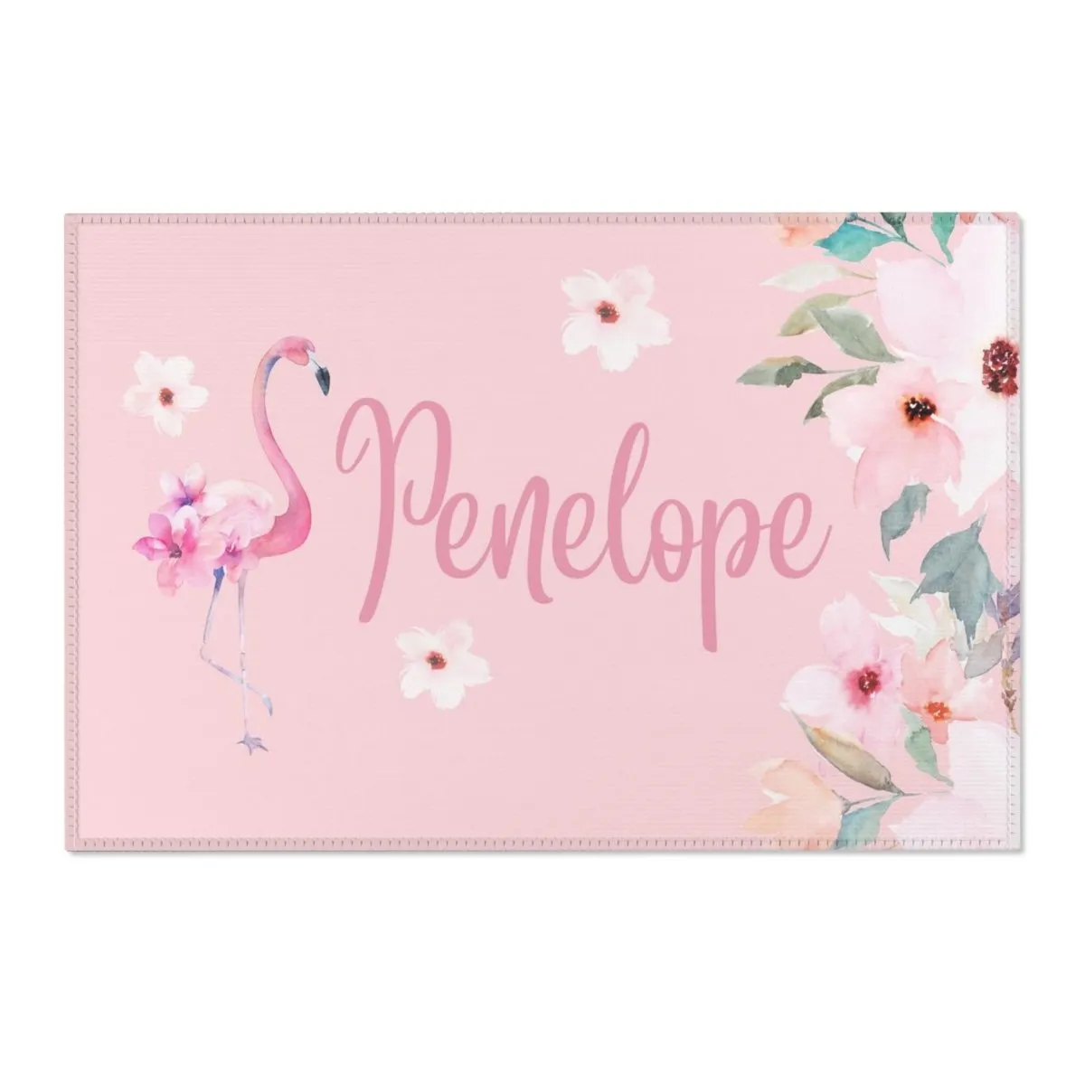 Flamingo Floral Personalized Nursery Rug