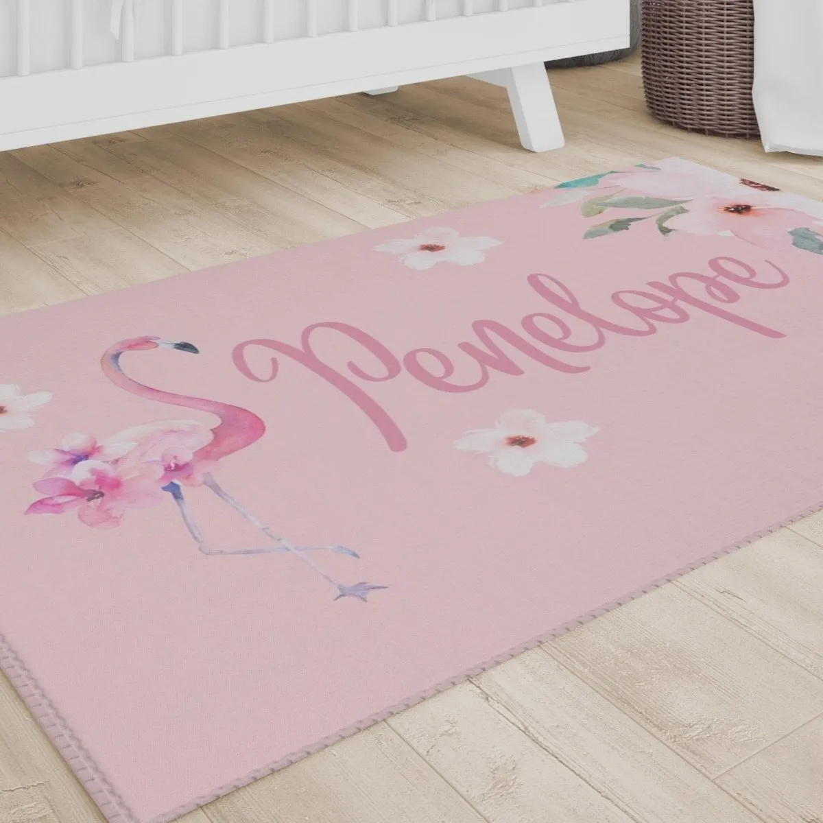 Flamingo Floral Personalized Nursery Rug