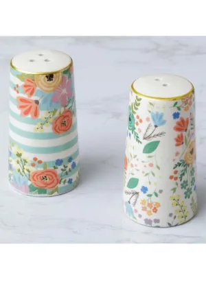 Floral Salt & Pepper Shakers with Gold Rims