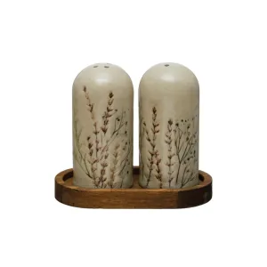Floral Salt   Pepper Shakers w/ Tray