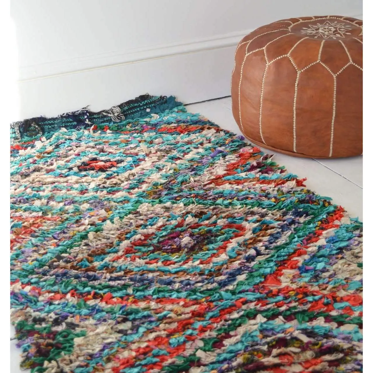 FREE SHIPPING>>Vintage Moroccan Boucherouite Rug Long, Beni Ouirain Rug,Moroccan Rug,Hand Woven Rug30 x 75''