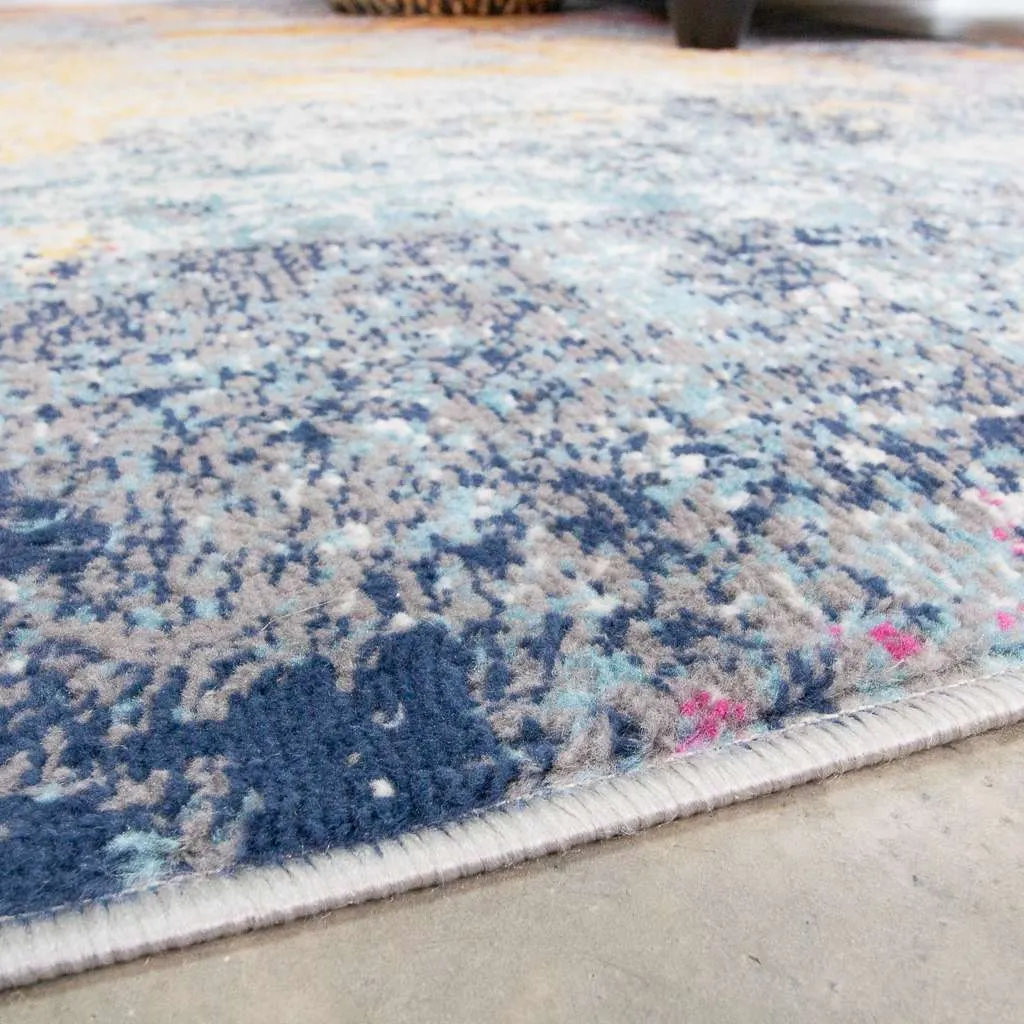 Gold Blue Distressed Living Room Rug - Mia