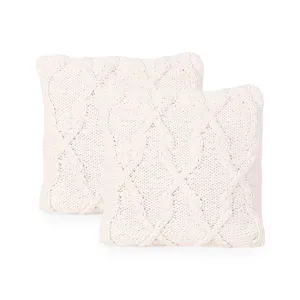 Grace Boho Cotton Throw Pillow (Set of 2), Beige