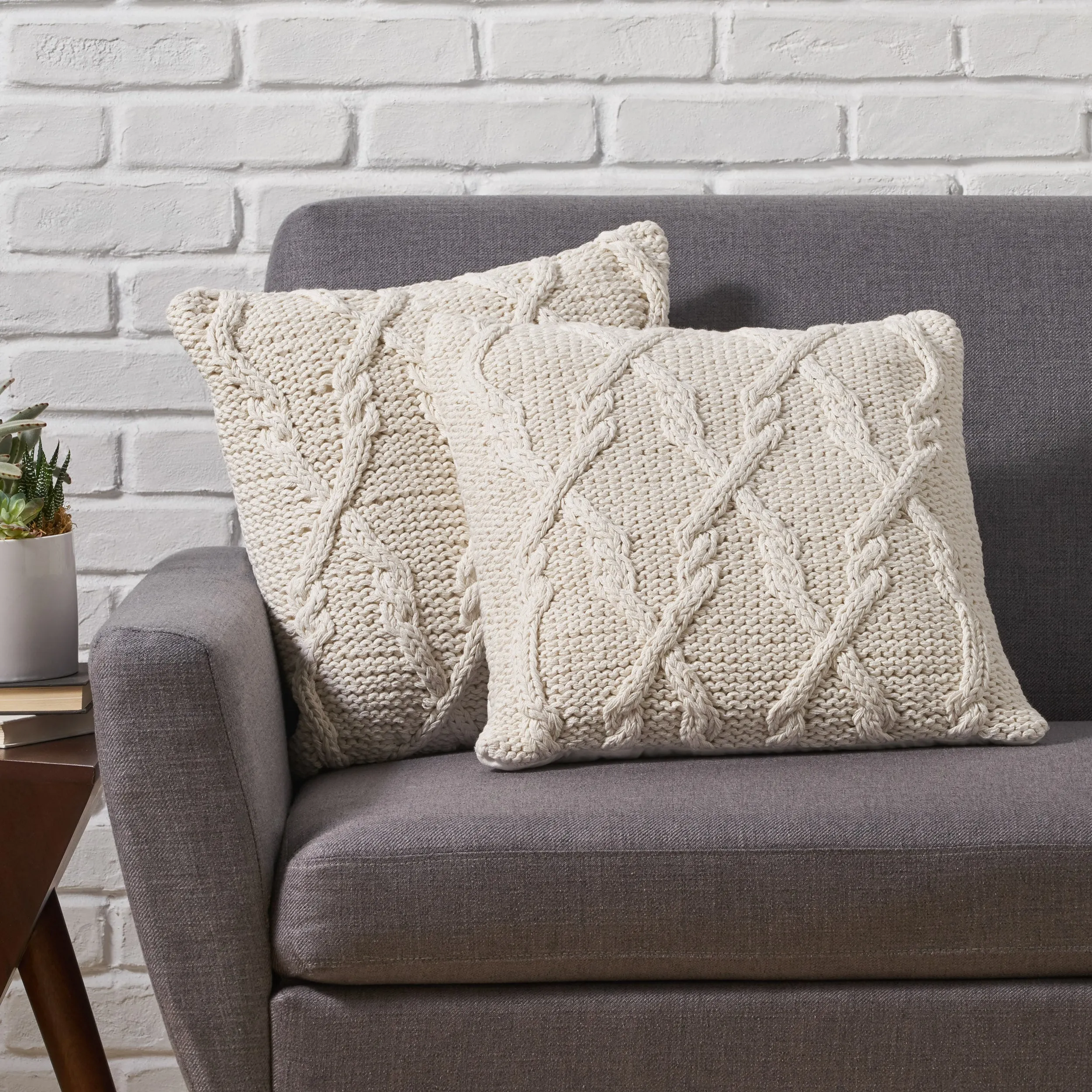 Grace Boho Cotton Throw Pillow (Set of 2), Beige