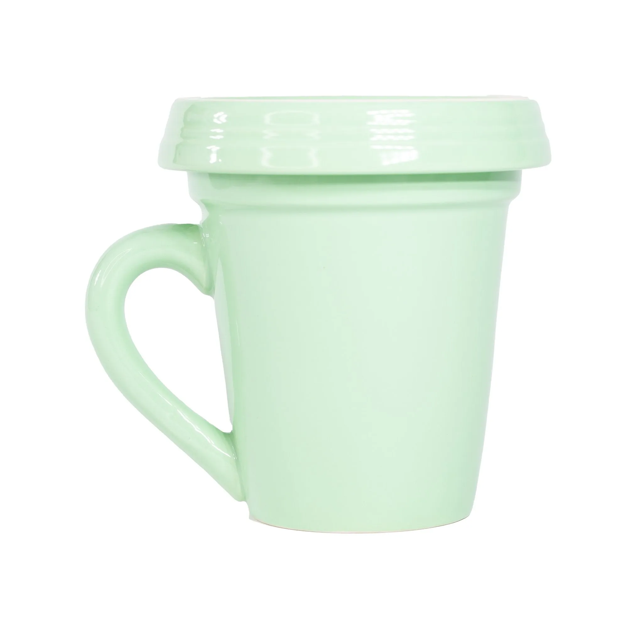 Green Flower Pot Mug - “Be Happy” Without Scripture