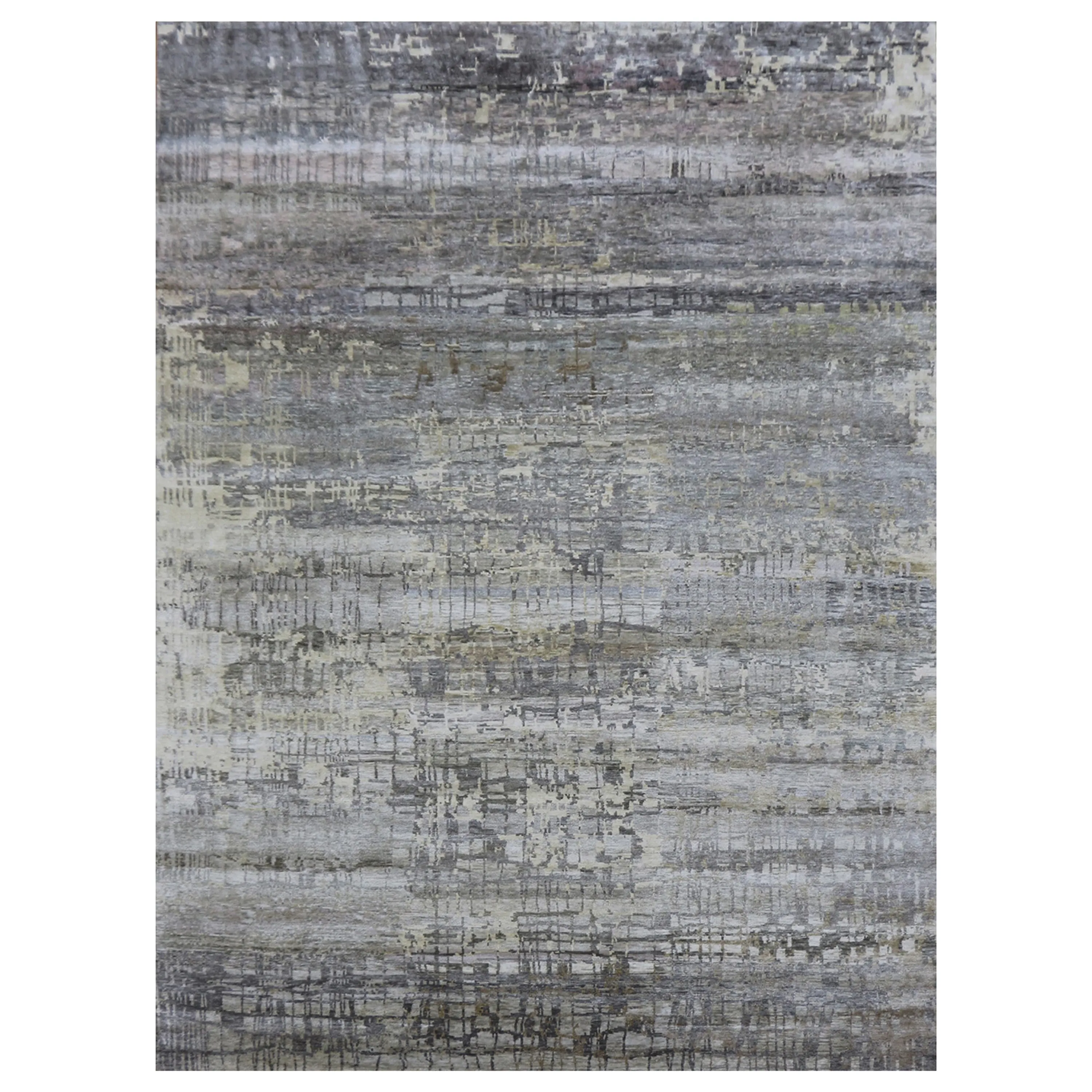 Grey Sabideh Nu Vibrant Tibetan Silk Rug - 8'11" x 11'10"