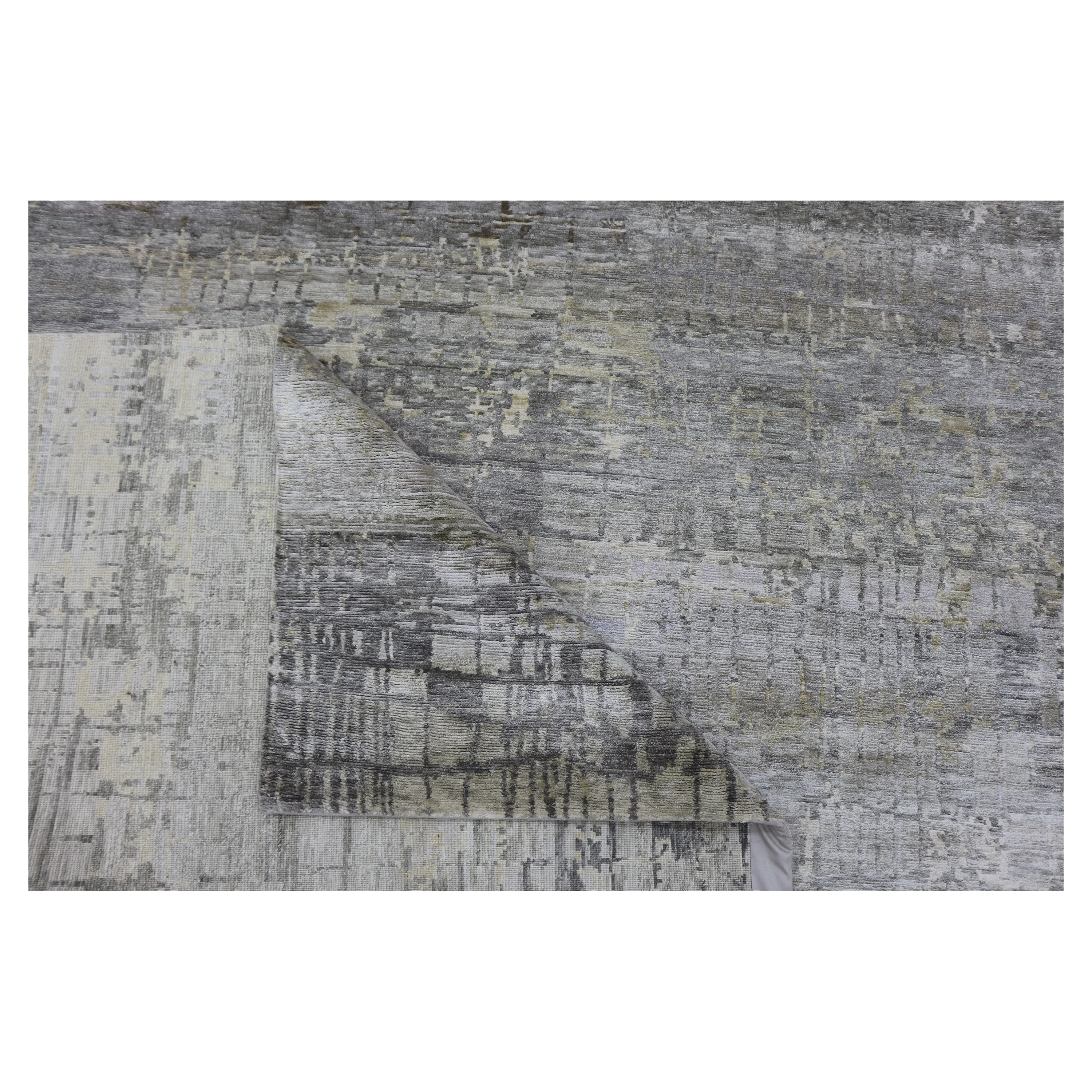 Grey Sabideh Nu Vibrant Tibetan Silk Rug - 8'11" x 11'10"