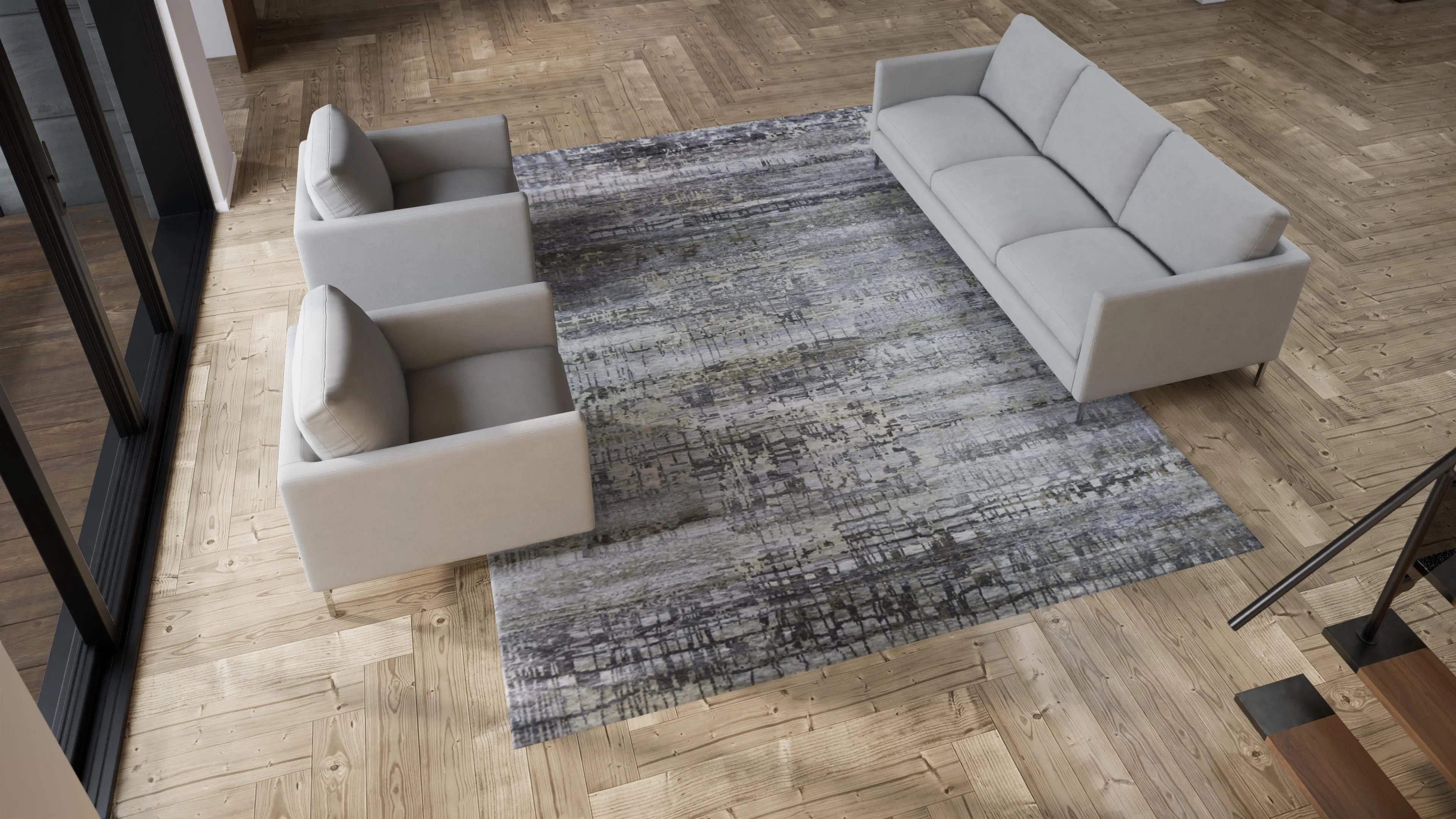 Grey Sabideh Nu Vibrant Tibetan Silk Rug - 8'11" x 11'10"