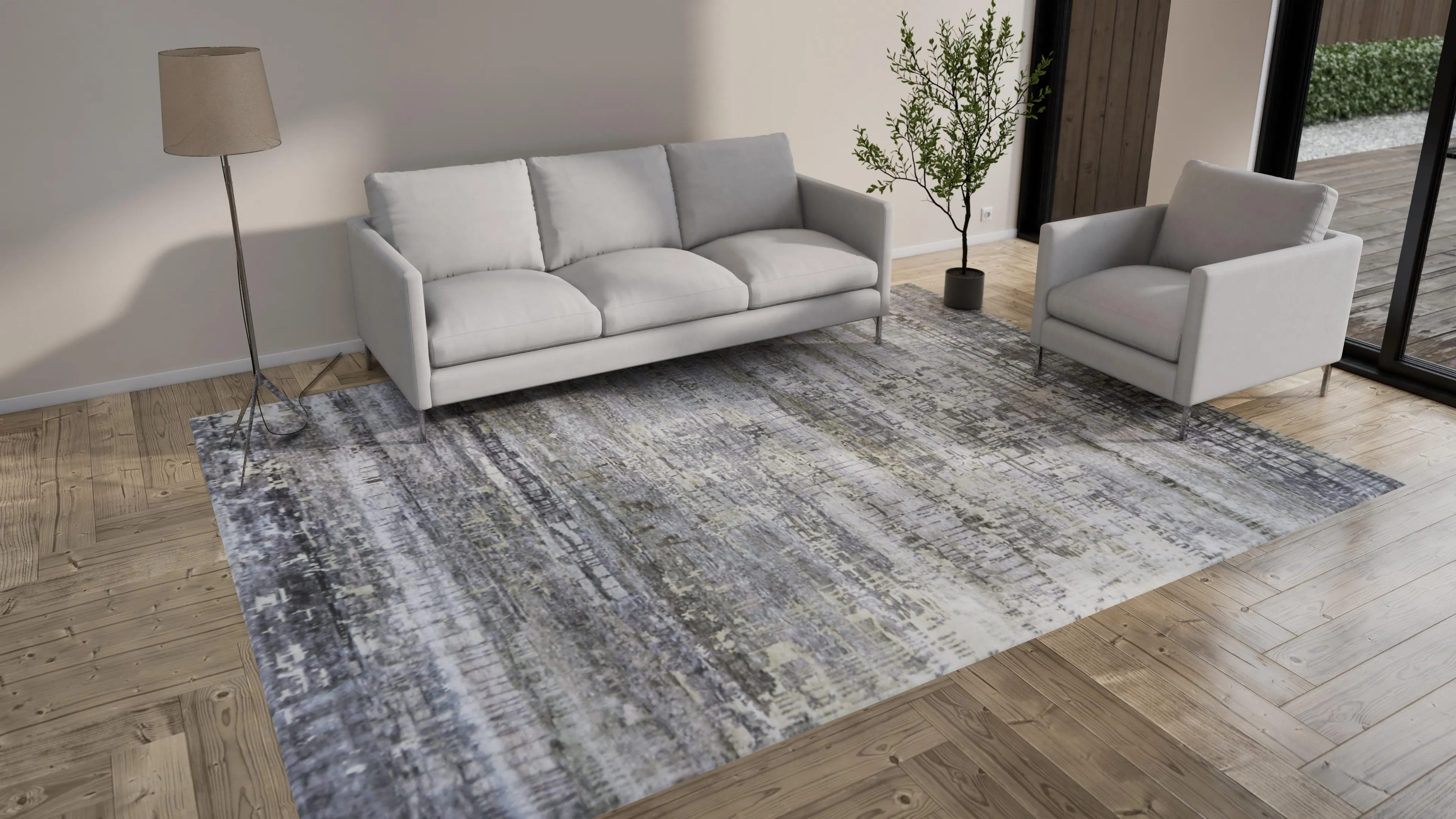 Grey Sabideh Nu Vibrant Tibetan Silk Rug - 8'11" x 11'10"