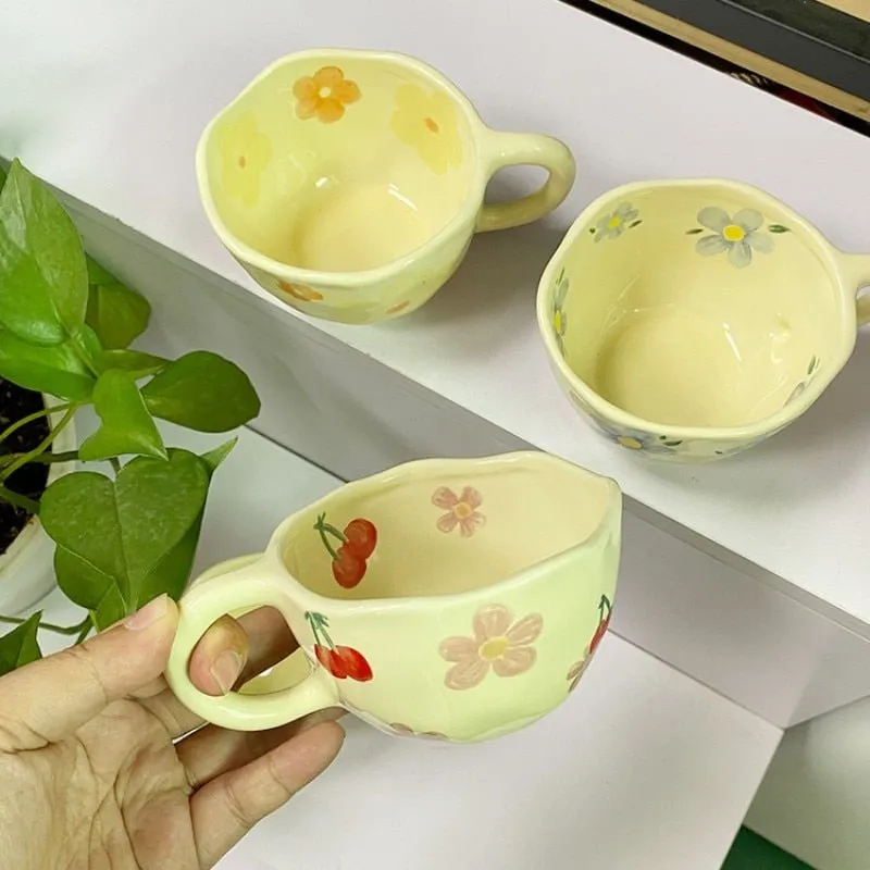 Hand Pinched Irregular Flower Ceramic Coffee Cups