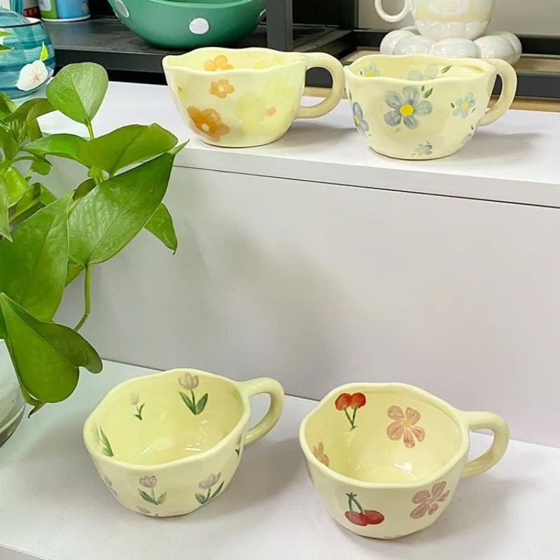 Hand Pinched Irregular Flower Ceramic Coffee Cups