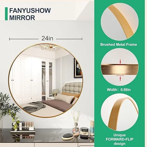 HMR Round Cicrcle Circular Wall Mirror I Metal Framed I Modern Design Metal Framed Mirror I Bathroom, Wash Basin, Bedroom, Drawing Room,Office,Kitchen,Dressing etc (Size (in) : 24,22,20,18) (24")